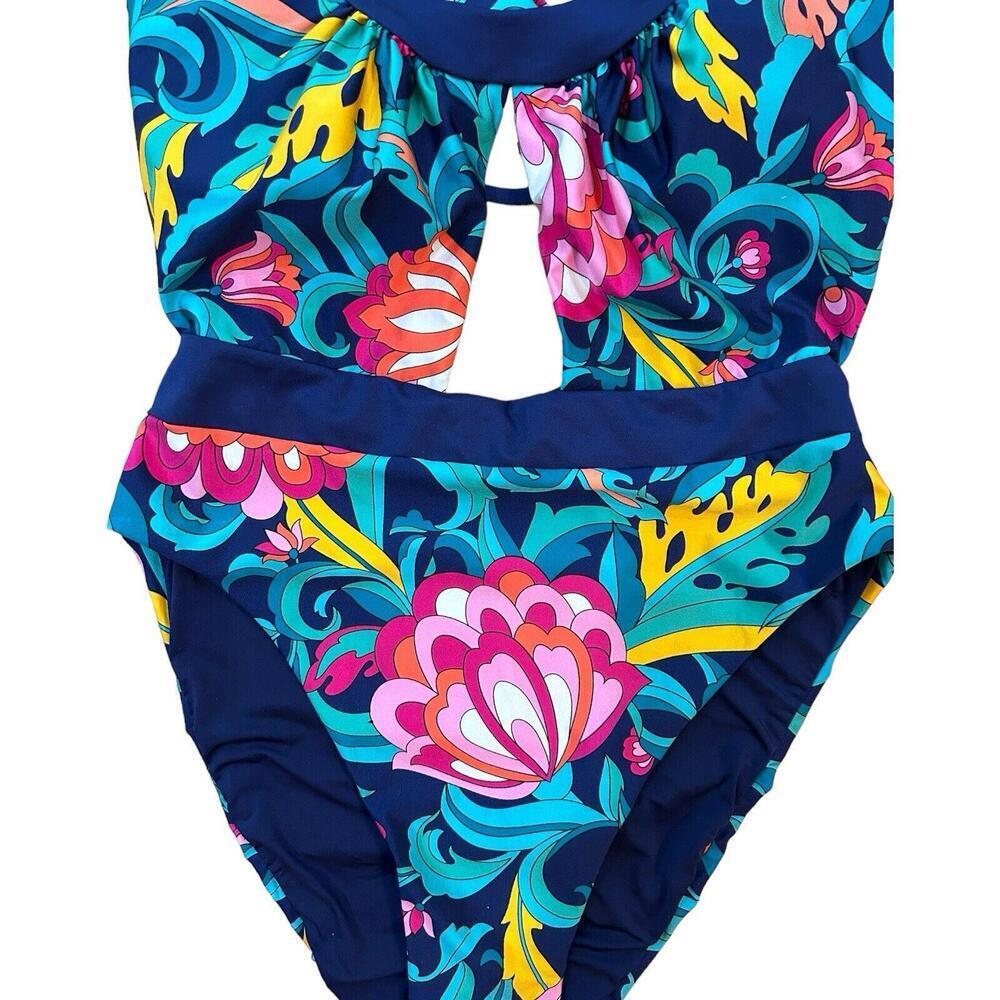 Trina Turk India Garden Halter Belted One Piece Womens Floral Swimsuit Size 6 - Picture 5 of 7